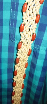 Vintage Macrame Braided Rope Belt Beaded Festival Tan Boho Hippie - Image 1 of 4