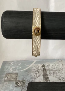 Michael Kors Gold Tone Pave Rhinestone MK Logo Bangle Bracelet 6.75” - Picture 1 of 6