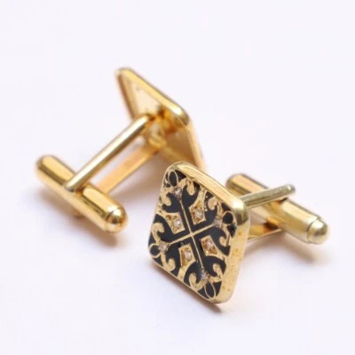 Gemelos de regalo antiguos de plata de ley 925 con circón cúbico esmalte azul forma cuadrada Foto 1 de 4