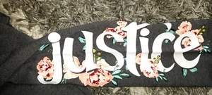 Girls justice full length legging size 12/14 new grey floral logo - Picture 1 of 3