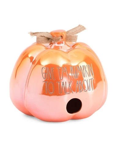 Rae Dunn ceramic luster "Give 'em Pumpkin To Talk  About" pumpkin birdhouse 9x8 Cover