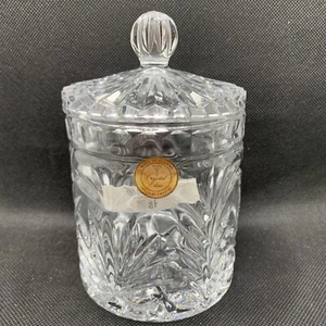 Vintage Crystal Clear 24% Lead Cut Made In Poland Candy Biscuit Jar Lid Vanity - Picture 1 of 5