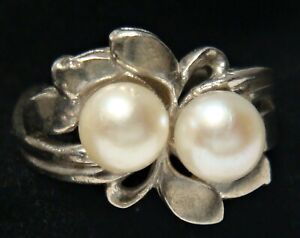 SIGNED Vintage 10K WHITE GOLD Cultured Freshwater Pearl Ring - Needs Band Repair