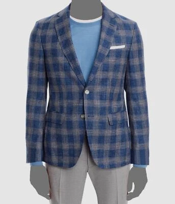 Hugo Boss Men's Blue Hutson Plaid Slim-Fit Sport Coat Jacket Size 46R - Image 1 of 3