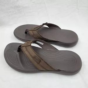 Crocs Shoes Men's Size 7 Brown Santa Cruz Thong Flip Flop 285613 Slip On Comfort - Picture 1 of 9