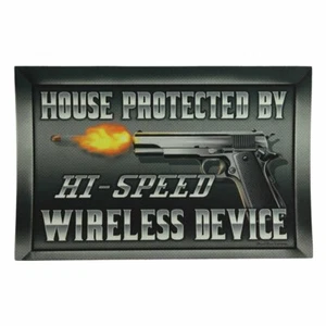 HOUSE PROTECTED BY HI-SPEED Warning Sign  Indoor Outdoor Rubber Mat 17 x 26 Inch - Picture 1 of 2