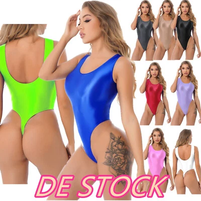 DE-Damen Glänzend Monokini Sexy Club Body Einteiler Badeanzug Trikot Bademode - Bild 1 von 4