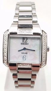 Seiko SUP211 Women's Solar Mother of Pearl Dial 22 Diamonds Watch $425 - Picture 1 of 5
