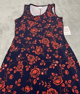 Maxi Vestido Lularoe Dani Tank Azul Marino con Rojo Rosa Floral Tejido Ajustado M Nuevo con Etiquetas - Imagen 1 de 6
