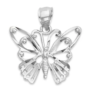 Solid 10k/14k White Gold Butterfly Pendant, Butterfly Necklace for Women - Picture 1 of 5