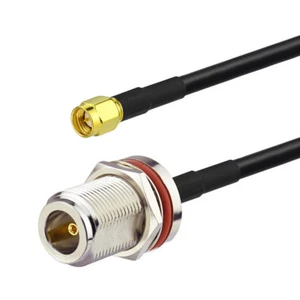SMA Male to N Type Female Bulkhead KSR195 Low Loss Coaxial Pigtail Cable 15cm - Picture 1 of 3