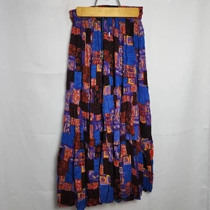VTG Worthington A-Line Skirt Blue Red Abstract M Cottagecore Farmgirl Garden - Picture 1 of 8
