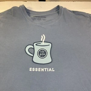 LIFE IS GOOD Coffee Cup Mug Essential Funny T SHIRT Sz Mens XXL Blue caffeine - Imagen 1 de 4