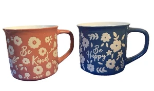 2er Set——Rosa „Be Kind“ & Blau „Be Happy“ Blumen Tassen-16 Unzen - Bild 1 von 8