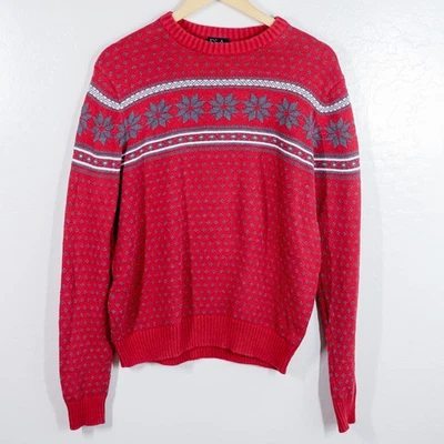 Jos A Bank Executive Collection Red Snowflake Fair Isle Cotton Sweater Mens S - Image 1 of 4