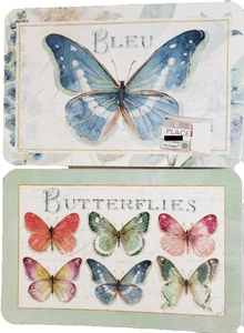 2 Same Reversible Plastic Placemats (12"x18") COLORFUL BUTTERFLIES, BLEU, CA - Picture 1 of 17