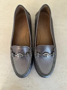 Coach Slip On Leather Loafers 8 Pewter Silver Driving Flats - Picture 1 of 11