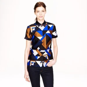 Jcrew Collection Blouse Shirt Top Button Up Geometric Wool Silk Blend Sz 6 Lined - Picture 1 of 13