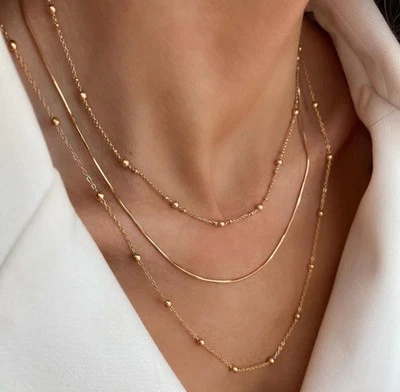 Collar de cadena delgada de hueso de serpiente cadena de oro enchapado en oro de 18 quilates joyería de lujo Foto 1 de 4