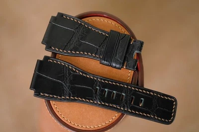 Pulseira Bell Ross feita à mão de couro preto laranja costura tamanho 24-33-24 - Imagem 1 de 4