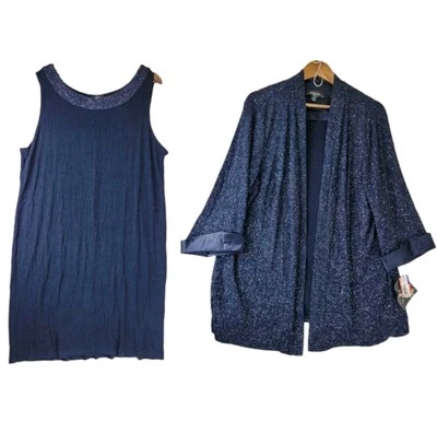 Nuevo con etiquetas R&M Richards Brillante Conjunto de Vestido y Abrigo Formal de Dos Piezas para Mujer 22W Azul Marino Foto 1 de 4