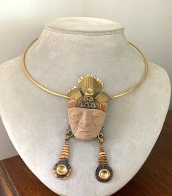 Broche colgante vintage LATON México guerrero azteca metales mixtos Foto 1 de 4