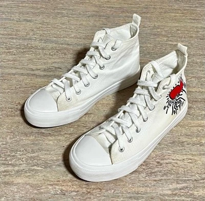 Keith Haring Wearable Art White High Top Sneakers/Size U.S. 5. Noticed Stains - Image 1 of 4