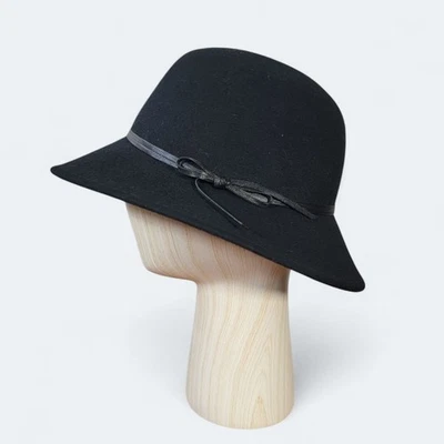 Nine West Black Wool Cloche Hat with Ribbon Accent Women's One Size Winter - Image 1 of 4