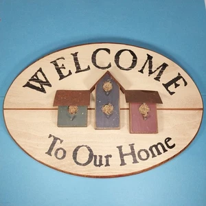 16" x 11" Oval Willkommen in unserem Haus Schild Holztafel Vogelhäuser Landhaus - Bild 1 von 10