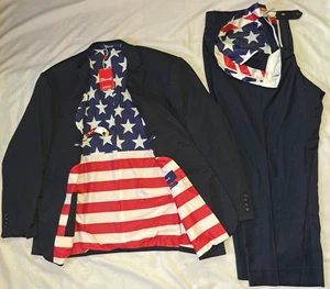 Shinesty American Flag Lined Suit Blazer Size 56 & Pants Size 44 x 35 - Picture 1 of 22