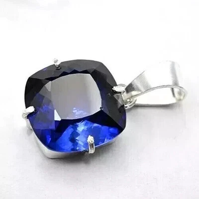 Ciondolo in argento massiccio 925 zaffiro blu taglio cuscino naturale 34 ct - Immagine 1 di 4