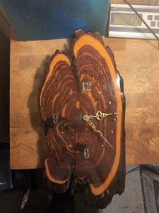 Cedar or Cypress Wood Log Slice Tree Trunk Slab Bark Wall Clock Tested - Picture 1 of 4