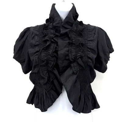 Whimsigoth Open Front Top Size S Crop Ruffle Black High Neck Goth Witchy - Image 1 of 4