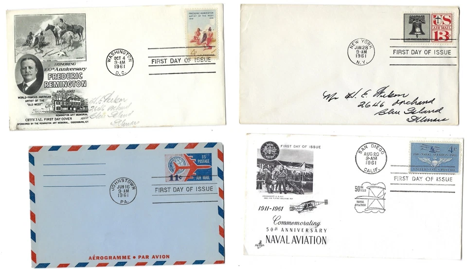 4 '61 FDCs 13c Liberty Bell, 11c Air Letter Sheet, Remington, Naval Aviation - Image 1 of 1