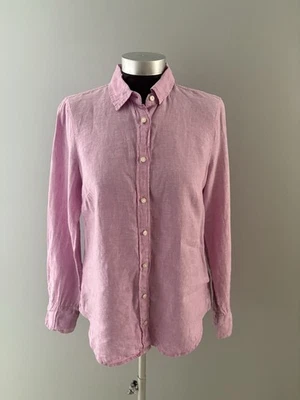 Top J Crew Para Mujer 8 Baird Mcnutt Lino Irlandés Calce Ajustado Preppy Informal Rosa Púrpura Foto 1 de 4