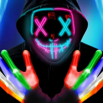 AOUVT Maschera LED di Halloween Guanti con Maschera LED Tre Modalità di Luce