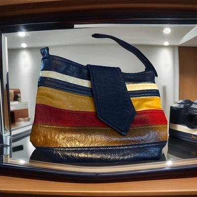 Bolso cruzado de hombro vintage retro a rayas arco iris imitación cuero años 60 a 70’s Foto 1 de 3