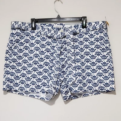 Pantalones Cortos Liz Claiborne Para Mujer 18 Clásicos Blancos/Azules Florales Con Cinturón Nuevos Foto 1 de 4