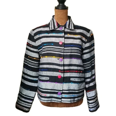 Chaqueta cuadrada vintage Ana’s Fashion abotonada a rayas multicolor negra blanca para mujer Foto 1 de 4