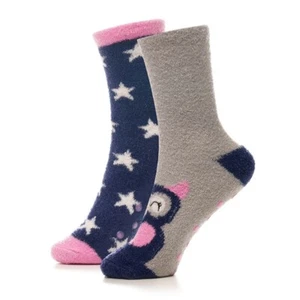Bertie & Bo Kids 2pk Night Owl & Stars Design Brushed Chenille Slipper Socks - Picture 1 of 3