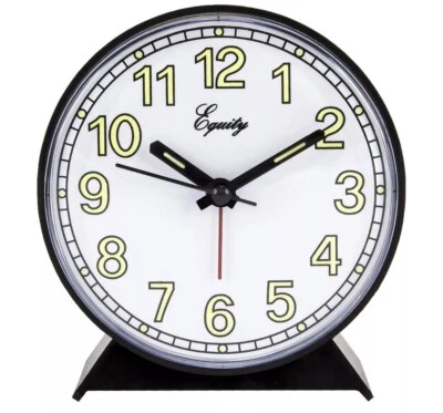 Analog Display 4 Inch Battery Operated Black Alarm Clock Snooze Loud Desk Glow - Image 1 of 4