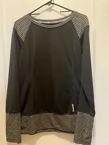 Reebok Sweater Womens Large Long Sleeve Stretch Striped Pullover Knit Black - Picture 1 of 8