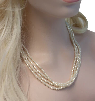 Collar de cuatro hilos de perlas de imitación de 4 mm con cuentas 22" Foto 1 de 2