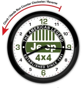 BACKWARDS REVERSE WALL CLOCK - JEEP Man Cave Garage - FUNNY NOVELTY RARE GIFT - Picture 1 of 2
