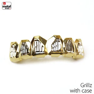 Dientes superiores superiores de dos tonos para hombre Grillz personalizados enchapados en oro 14k corte dos tonos L051 C1 - Imagen 1 de 4