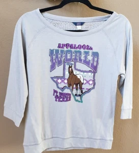 MV Sport Appaloosa World Gray Tee with Lace Back, Sz Small, Boho, 3/4 Sleeve - Picture 1 of 8