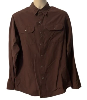 Camisa KUHL M Senderismo Borgoña Limpieza en Seco Rayas Botón Exterior *Excelente* Foto 1 de 4