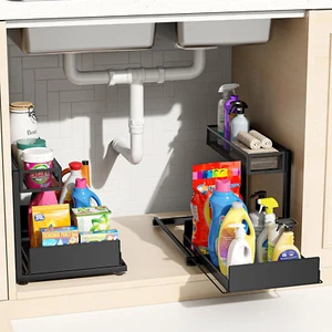2 Pack under Sink Organizer and Storage, 2 Tier Pull Out Cabinet Organizer, Slid - Picture 1 of 7