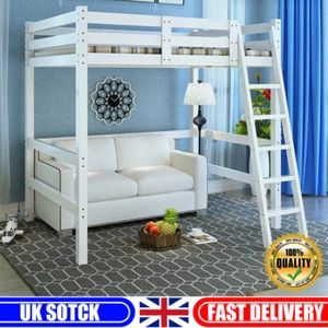 White Solid Wooden Bed Frame 3ft Single Bed High Sleeper Loft Cabin Bed Bunk Bed - Picture 1 of 10