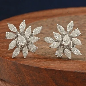 1.69 Ct Natural H/SI Pear Diamond Stud Cluster Earrings New Gift 14k White Gold - Picture 1 of 6